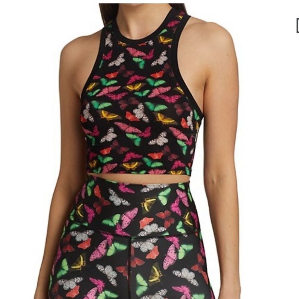 LAST CHANCE ALICE+OLIVIA butterfly printed racer crop top - Picture 3 of 8